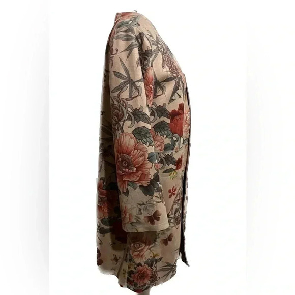 Solitaire tan floral duster faux suede jacket size M - Picture 3 of 7